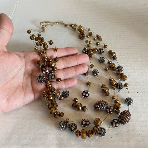 Beaded Necklace & Earring Set Faceted Glass Copper Gunmetal Layered Necklace - Picture 9 of 16